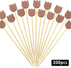 BLUE TOP 200PCS 4.7 Inch Brown Bears Bamboo Cocktail Picks Bamboo Toothpicks Fruit Picks for Home Party Appetizers Cocktail Decorations Charcuterie Board