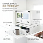 YAMAZAKI Home Tower Kitchen Countertop Organizer Appliance Stand with Drawer and Pull-Out Shelf – Steel Microwave Stand with Drawer, Modern Countertop Shelf Organizer, White, Space-Saving Design