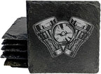 Power & Protection: V-Twin Engine Coasters for Your Ride - Square Slate - Set of 5