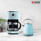 HADEN Coffee Machine, 12 Cup Drip Coffee Maker Bundled with Heritage 1.7 Liter Stainless Steel Electric Kettle, Turquoise & Chrome