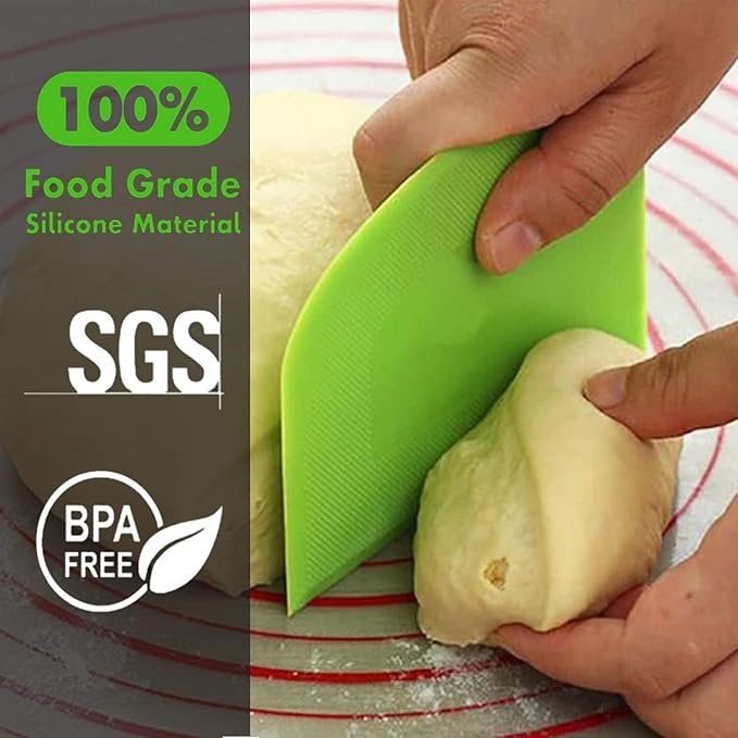 SURDOCA Dough Scraper Bench Scraper - 3P 4.7x3.7" Plastic Flexible Bowl Scraper, Sharp Edge & Angles Cake Scraper. Non-Slip Bakeware Decorating Tools Sculpting & Modeling Tools - Pure White