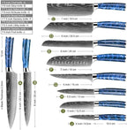 10-Piece Premium Japanese Kitchen Knife Set - Imperial Collection, Laser Damascus Pattern, 440A Stainless Steel Ultra Sharp for Fast Cutting (Blue)