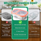 Palksky Lunch Containers Meal Prep Containers Stainless Steel, 2 Compartment Food Storage Containers with Leak-Proof Lids, Reusable Airtight Bento lunch Boxes, Kitchen Storage, Freezer (3 Packs)