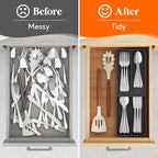 Lifewit Compact Silverware Organizer for Kitchen Drawer, Narrow Flatware Tray Holder, Plastic Cutlery Spoons, Forks and Knives Storage, Black, 2 Pack