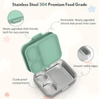 Stainless Steel Bento Box Kids, Leak Proof Metal Bento Lunch Box,3 Compartments 304 Stainless Steel Bento Lunch Containers for School and Office, BPA-Free(Green)