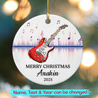 Customized Year Text Name Guitar Bass Player Ornament Gift for Daughter Son Husband Wife Dad Mom, Personalized Guitar Bass Instrument Christmas Ornament 2025, Guitarist Appreciation Ceramic Ornaments