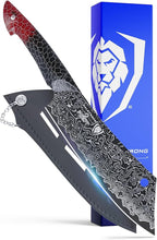 Dalstrong Crixus Chef Knife - 8 inch - Scorpion Series - Exclusive Japanese V12 Ultra™ Steel - Black Damascus - Black & Red Honeycomb Resin Handle - Versatile Chopping Kitchen Knife Leather Sheath