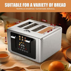 Touch screen Toaster 4 slice,Stainless Steel Digital Timer Toasters with Sound/Screen-Off Function,6 Bread Types & Shade Settings,Smart 1.5 Wide Slots Toaster with Bagel,Defrost,Stainless Steel