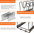 Pot Rack Organizer -Expandable Pot and Pan Organizer for Cabinet,Pot Lid Organizer Holder with 10 Adjustable Compartment for Kitchen Cabinet Cookware Baking Frying Rack,Bronze