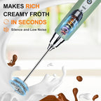 YUSWKO Granite Green Handheld Milk Frother Wand for Coffee, Rechargeable Electric Whisk with 3 Heads 3 Speeds Drink Mixer Coffee Frother For Latte, Cappuccino, Hot Chocolate, Egg