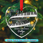 Customized Year Text & Name Keyboard Musical Glass Ornament, Personalized Keyboard Player Christmas Ornaments Gift for Husband Wife Brother Sister Dad Mom, Unique Keyboards Glass Christmas Ornament