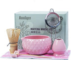 Matcha Whisk Bowl Set, 7PCS All-in-One Japanese Tea Set Includes Matcha Bowl with Spout, Bamboo Whisk (Chasen) with Stand, Scoop, Sifter, Complete Kit for Ceremony, Gift for Matcha Tea Lovers（Pink)