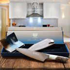 Dalstrong Chef Knife - 8 inch - Valhalla Series - 9CR18MOV HC Steel Kitchen Knife - White Resin & Wood Handle - Razor Sharp Chef's Knife - Kitchen Knife - Professional Cooking - Leather Sheath