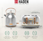 Haden Heritage 4 Slice Wide Slot Stainless Steel Toaster Bundled with 1.7 Liter Stainless Steel Electric Water Kettle, Steel & Copper