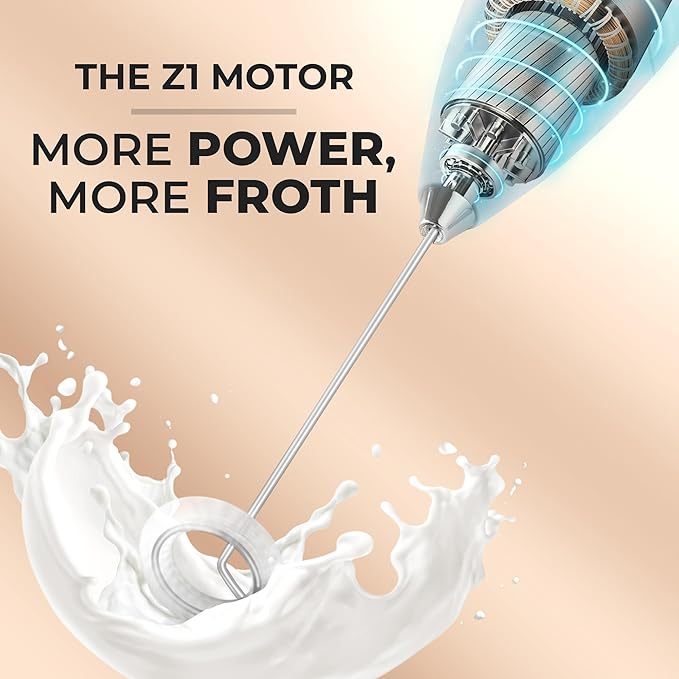 Zulay Powerful Milk Frother for Coffee with Powerful Motor - Handheld Frother Electric Whisk, Milk Foamer, Mini Mixer and Coffee Blender Frother for Frappe, Latte, Matcha, No Stand - Storm