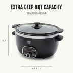 GreenLife 8QT Slow Cooker, Non-Toxic PFAS-Free Ceramic Nonstick Removable Interior Bowl, Programmable, Family Friendly, Keep Warm, Stovetop & Oven Safe, Dishwasher Safe Parts, Timer, Glass Lid, Black