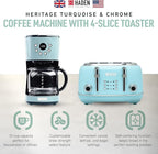Haden 12 Cup Programmable Drip Coffee Maker Coffee Machine Bundled with Heritage 4 Slice Wide Slot Stainless Steel Toaster, Turquoise & Chrome