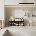 Stackable Expandable Metal Shelf Organizer - Adjustable Wire Storage Rack with Holes for Kitchen, Bathroom, Cabinet, Office - Space Saving, Durable & Sturdy Design（3PACKS/Large/Black