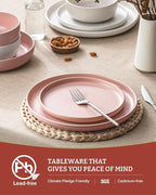 Famiware Milkyway Plates and Bowls Sets, 12 Pieces Dinnerware Sets, Reactive Glaze Dish Set, Stoneware Dishes Set for 4, Matte Beige White & Light Pink