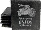 The Open Road Awaits: Motorcycle Coasters with Inspirational Quote - Square Slate - Set of 4