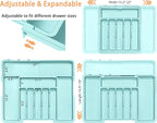 Silverware Organizer Expandable Kitchen Utensil Drawer Organizer Large BPA Free Adjustable Cutlery Silverware Tray for Spoons Forks Knives Storage Divider for Kitchen Flatware 6-9 Slots Turquoise