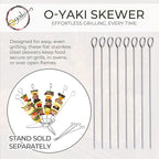 O-Yaki Flat Metal Kabob Skewer for Grilling – Set of 8 BBQ Skewers Stainless Steel with Storage Bag, Dishwasher Safe Skewers with Hook Handle & Sharp Tip for BBQ, Cookouts & Oven Use – 12 Inch