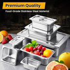 1/4 Hotel Pans 2.5 Inch Deep Stainless Steel Food Pan - Anti-Jam 6 Pack Steam Table Pan Set for Catering, Buffet Use, Kitchen Prep