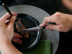 DURA LIVING 4-Piece Serrated Kitchen Steak Knife Set – Forged High Carbon Stainless Steel, Ultra Sharp, Ergonomic Black Handles, Durable Dinner Knives, Black Handle