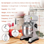 10 QT Dough Mixer, Food Commercial Industrial Grade Stand Mixer with Stainless Steel Bowl and 3 Types of Mixing Tools, Built for Professional Baking: Effortlessly Handles Large Recipes