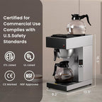 SYBO 12-Cup Commercial Drip Coffee Maker, Pour Over Coffee Maker Brewer with 2 Glass Carafes and Warmers, Stainless Steel Cafetera SF-CB-2GA