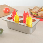 Restaurantware Squeeze Bottle Template Pack of 1 Stainless Steel 8 Hole Holder Top, 2.5" Diameter Fits 1/3 Size Food Pans, Dishwasher Friendly Integrated Lip Design Holder Top for Condiment Bottles