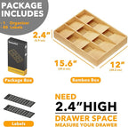 SpaceAid Bamboo Silverware Drawer Organizer (Need 3" Deep Drawer), Kitchen Utensil Tray Holder Organizer for Flatware, Cutlery, Spoon and Knives Storage Organization (9 Slots)