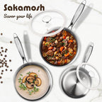1.5 Quart Tri-ply Stainless Steel Saucepan with Glass Lid, Induction Sauce Pan Compatible with All Cooktops, Non-Toxic Sauce Pot with Stay Cool Handle, Oven & Dishwasher Safe