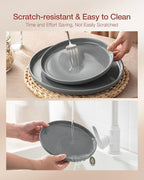 Famiware Milkyway Dinnerware Set with Mugs, Service for 4 (16pcs), Ribbed Stoneware Plates and Bowls Dishes Sets - Chip & Scratch Resistant, Microwave & Dishwasher Safe, Dark Gray