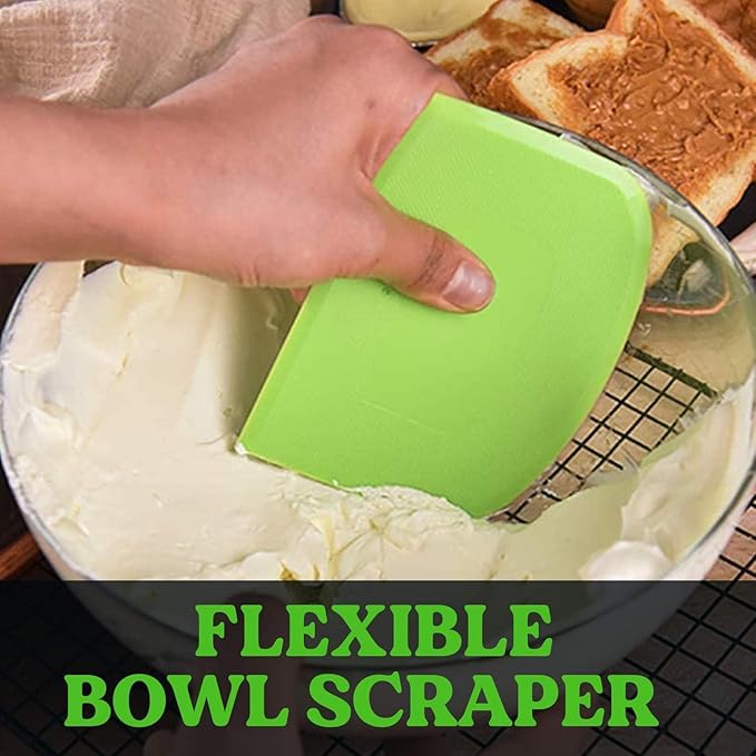 SURDOCA Dough Scraper Bench Scraper - 3P 4.7x3.7" Plastic Flexible Bowl Scraper, Sharp Edge & Angles Cake Scraper. Non-Slip Bakeware Decorating Tools Sculpting & Modeling Tools - Green+Blue+Green