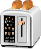 SEEDEEM Toaster 2 Slice, Real Touch Screen with LCD Display, Single-Slice Function, Stainless Steel Toaster, 50% Faster Heating, 1.5" Wide Slots, Removable Crumb Tray, 1350W, Silver Metallic