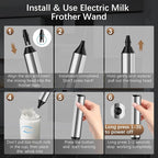 Rechargeable Milk Frother with Stand, Electric Frother Wand Handheld Coffee Foam Maker Detachable Stainless Steel Whisk Drink Mixer Foamer for Latte, Cappuccino, Hot Chocolate, Egg (Silver)
