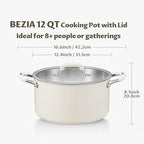 12 Quart Tri-Ply Stainless Steel Stock Pots with Lid, BEZIA Induction Soup Pot with Lid, Large Kitchen Cooking Pots with Silicone Handle, Compatible with All Cooktops, Free of PTFE/PFOA/PFOS