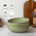 HAPPY KIT 9'' Large Pasta Bowls, 42 Oz Salad Bowl Set of 4, Stoneware Reactive Glaze Serving Bowls for Dessert, Soup, Fruit, Noodle, Scratch Resistant, Meadow Green