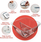 Portion Control Containers for Bariatric Meals – 8 oz Glass Meal Prep Containers with Two 4 oz Compartments and Lids (3 Pack), Reusable Bento Lunch Boxes