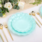 LIYH 24 Pcs Plastic Blue Plates Reusable - Unbreakable Ice Blue Party Scalloped Plates, Microwave & Dishwasher Safe Camping Plate Perfect for Parties, Wedding, Birthday, BPA Free (12Guests)