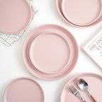 Stone Lain Albie Stoneware 32-Piece Modern Dinnerware Set, Kitchen Plates and Bowls Sets, Dish Set for 8, Pink