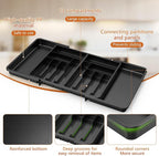 Large Silverware Drawer Organizer,utensil drawer organizer Adjustable Flatware and Cutlery Holder BPA Free Plastic Utensil Tray for Kitchen Spoons Forks Knives Black 21.6 to 38 Inches