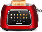 Toaster 2 Slice Smart Touch Screen, Retro 1.5'' Extra Wide Slot Stainless Steel Digital Bread Toaster with Memory Function, Bagel, Defrost, 6 Browning Levels and Removable Crumb Tray, Red