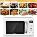 COSTWAY Retro Countertop Microwave Oven, 0.9Cu.ft, 900W Microwave Oven, with 5 Micro Power, Defrost & Auto Cooking Function, LED Display, Glass Turntable Viewing Window, Child Lock, ETL
