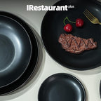 Stoneware Coupe Commercial Grade Dinner Plates, Matte Black Round Plates 10.5", Case of 12