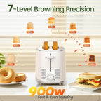 Topzee Toaster 2 Slice, Wide Slot for Toasting Bagel Muffin Waffle Gluten Free Breads, 7 Shade Settings, Defrost & Reheat, Stainless Steel, Easy Clean, White