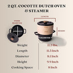 Alva Nori 2.6-Qt Enameled Cast Iron Dutch Oven Steamer Set – Made With No PTFE/PFOA/PFAS, Oven & Induction Safe – 3-Layer Enamel, No Seasoning Needed – Durable, Easy-Clean Cocotte with 2 Steamer Inserts