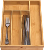 Kitchen Bamboo Silverware Drawer Organizer，Silverware Organizer and Cutlery Tray with Grooved Drawer Dividers for Silverware, Knives in Kitchen, Bedroom (5 Slot-Natural)