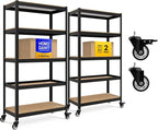 HOMEDANT House 5-Tier Metal Rolling Cart Shelf Rack Casters Heavy Duty Laminated Wheel Shelving Unit Adjustable Utility Storage Shelves Organizer Shelf Kitchen Garage 36.2" W x 16.5" D x 69.5" H 2Pack